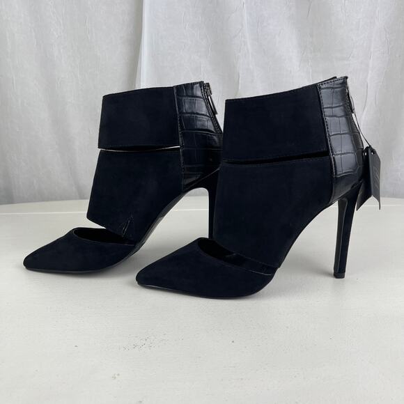 NWT Express Stiletto Ankle Booties Heels Faux Suede Croc Pointed Toe Cut Out 6 - Picture 2 of 16